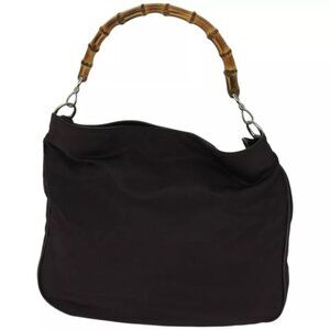 GUCCI Bamboo Hand Bag Nylon 2way Brown 001